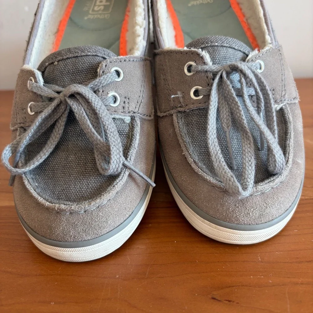 Keds Women Grey Suede Faux Fur Lined Boat Shoe Sneakers WH57280 Size 7